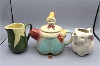 Shawnee "Piper Tom" Teapot, Corn, Elephant Creamer