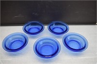 5 Hazel Atlas Moderntone Cobalt Blue Berry Bowls