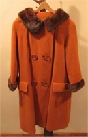 Vintage Ladies Wool Coat with Mink Collar & Cuffs