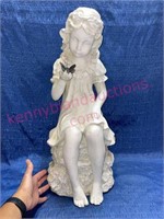 Large resin statue of girl & butterfly - 22in tall