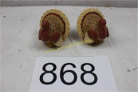 2 Vintage Plastic Turkey Thanksgiving Figurines