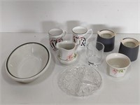 GLASS RELISH DISH, OVAL BOWL, & 2 DARTH VADER CUPS