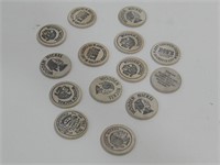 Fourteen Wooden Pepinos Pizza Joynt Tokens