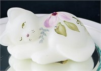 White Opal Satin HP Fenton Sleeping Kitty