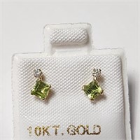 $400 10K Peridot(0.4ct) Diamond(0.06ct) Earrings