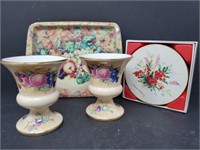 English Vases and  English Tin Plates Coasters