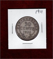 NEWFOUNDLAND 1911 SILVER 50 CENT COIN