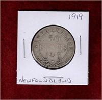 NEWFOUNDLAND 1919 SILVER 50 CENT COIN