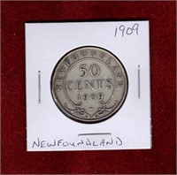 NEWFOUNDLAND 1909 SILVER 50 CENT COIN