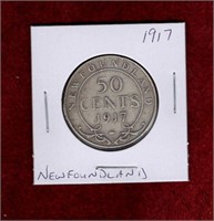 NEWFOUNDLAND 1917 SILVER 50 CENT COIN