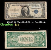 1935D $1 Blue Seal Silver Certificate Grades f+