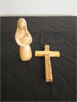 Small wooden cross and figurine decor
