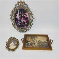 Vintage/Antique Wall Art & Mirrored Tray