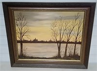 Signed "Sunset On Petitcodiac" Oil Painting 1975