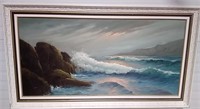 Large Signed Seascape Oil Painting 54.5x30.5"