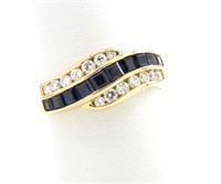 18K Yellow Gold Sapphire and Diamond Fashion Band