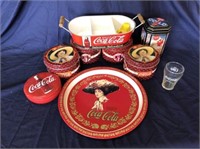 LOT OF COCA-COLA ITEMS, INCLUDING (4) ROUND TINS,