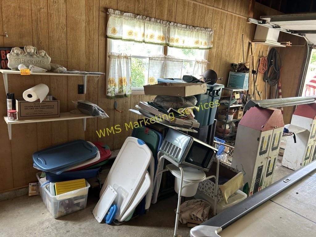 Garage Wall Contents - Plastic Totes, Microwave,