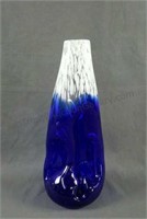 Modern Blown Art Glass White to Cobalt Vase