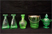 Group of antique green depression glass