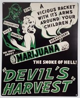 Metal "Devil's Harvest" Sign