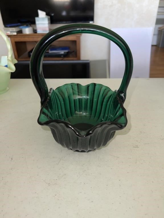 Green glass basket