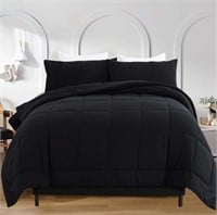 3PCS Black Comforter Set King  Bed in a Bag Black