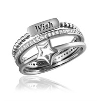 Sterling Silver Triple Band Wish Star Crystal Ring