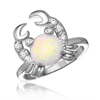 Sterling Silver Created Opal Crystal Crab Ring