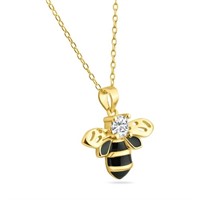 Sterling Silver Clear Black Enamel Bee Necklace