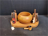 Wooden Tobacco Tray w/ 5 Pipes