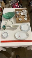 Decorative china plates, gravy bowl, miniature