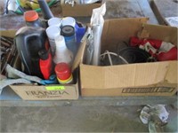 2 boxes w/extension cords, flag, box of liquid