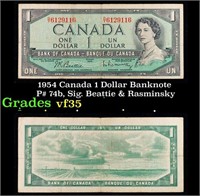 1954 Canada 1 Dollar Banknote P# 74b, Beattie & Ra