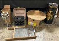 Christmas Tree Stand, Washboard, Typewriter.