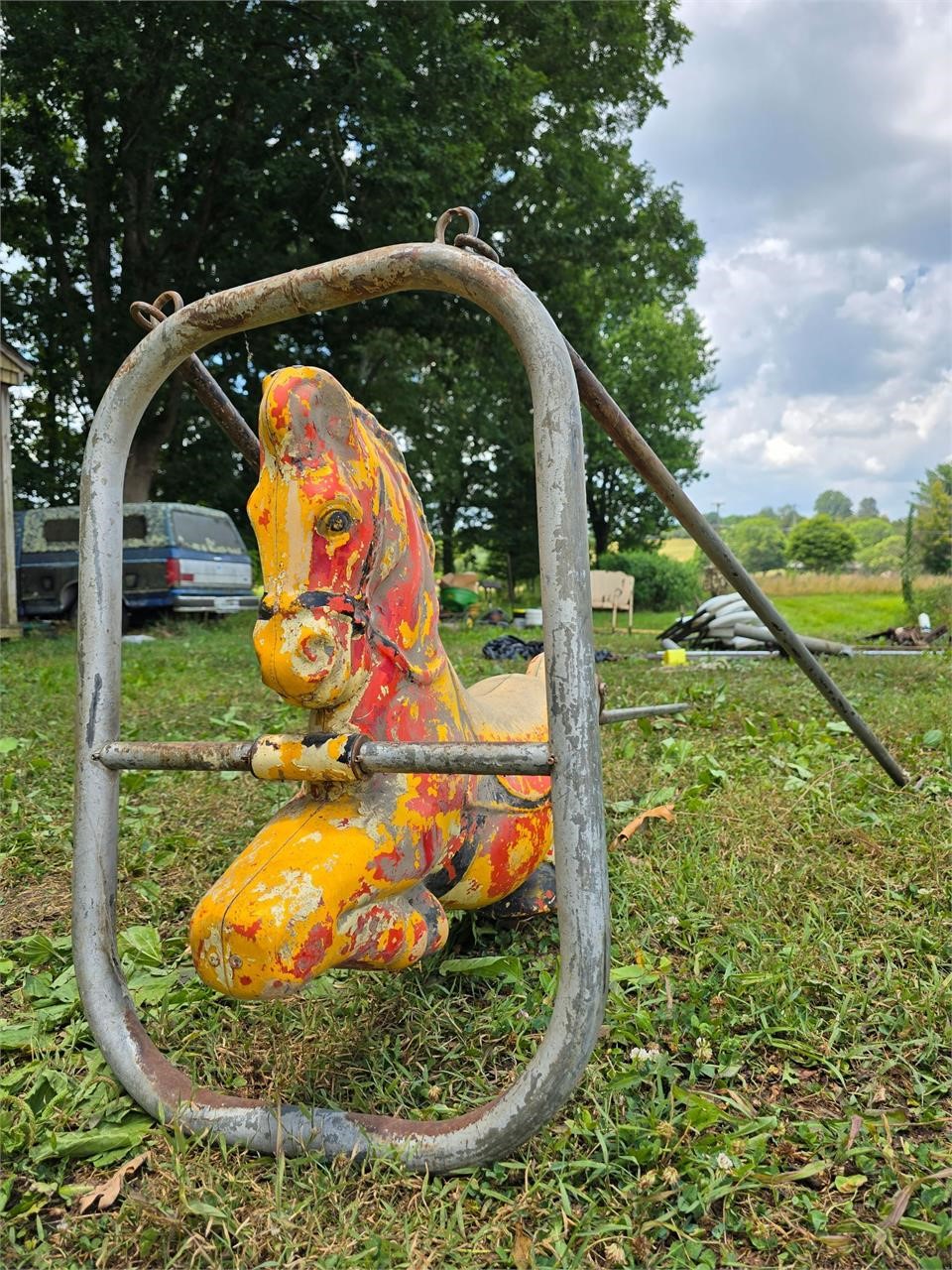 Vintage Playground Yellow/Red Horse Swing