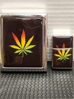 Cannabis design cigarette holder and matching