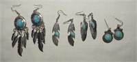 Four Pair Earrings w/ Blue Stones