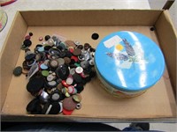 Tin of fabric Buttons.