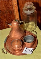 Copper Tea Pot Set + Glass Jar