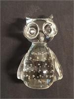 Clear Hand Made Art Glass Owl Paperweight