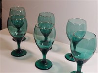 6pc Lilley Gilded Rim Juniper Green Glass Wine