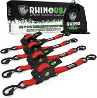 4-Pk Rhino USA Retractable Ratchet Tie Down