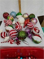 Large and small Christmas bulbs plastic. Red tote