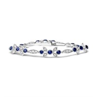 18K White Gold Diamond Sapphire Link Bracelet