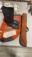 SIMMS DRY BAG, RUBBER BOOTS, & POOL CUE
