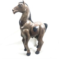 Heavy Hand Carved Wood Stallion Horse Sculpture