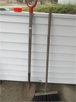 PUSH BROOM AND ROUND MOUTH SHOVEL