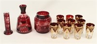 Group of Ruby & Cranberry Glasses, Carafe, Etc.