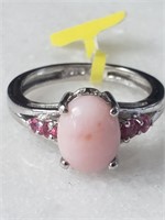 New Platinum over Sterling Pink Opal Ring Sz 5